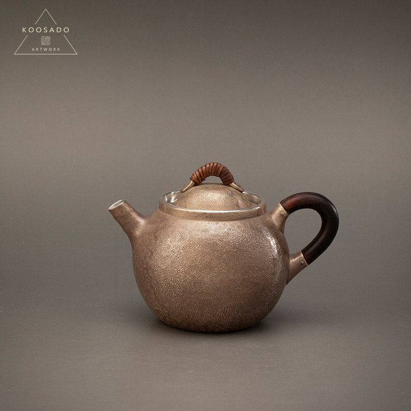宽山堂999纯银手工制作木米急须120ml泡茶壶便携式茶具口打出银壶