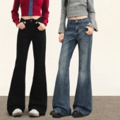 女显瘦百搭马蹄微喇裤 复古蓝微喇牛仔裤 子 长腿比例 TRYOLO