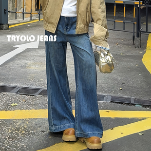 女新款 复古蓝直筒牛仔裤 百搭宽松显瘦垂感阔腿子 美式 TRYOLO