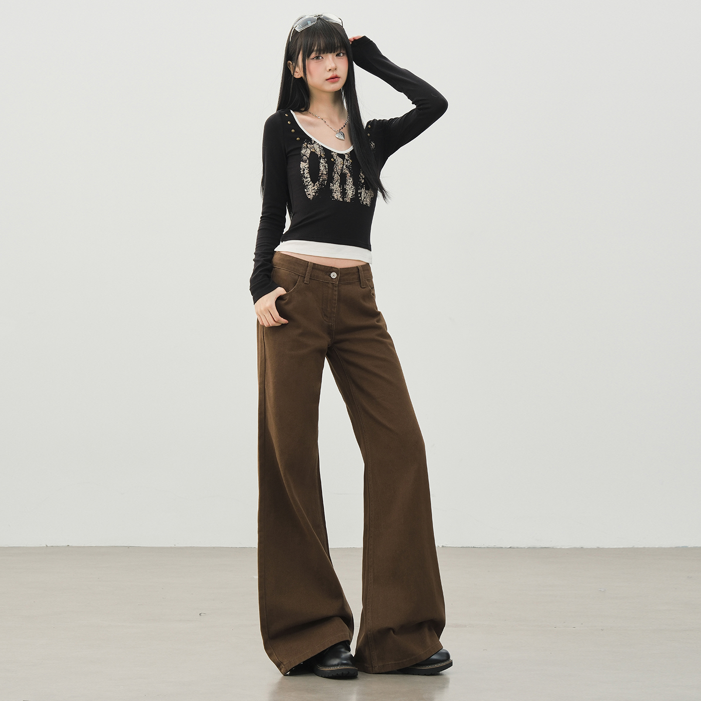 TRYOLO【日落沙丘】微喇牛仔裤女美式复古显瘦不贴腿百搭拖地裤子