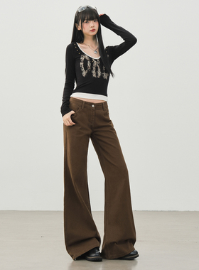 TRYOLO【日落沙丘】微喇牛仔裤女美式复古显瘦不贴腿百搭拖地裤子