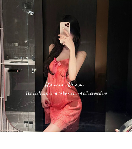 Flower Room美人芳华*气质桃粉性感蕾丝吊带睡裙纯欲风家居服夏季