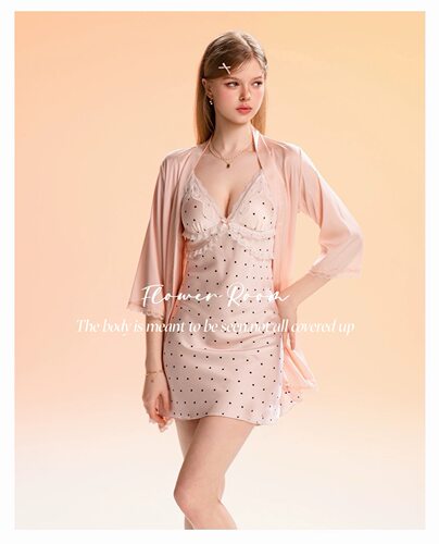 Flower Room粉黛*甜美少女吊带睡裙夏家居服舒适波点睡衣套装纯欲