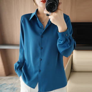 冰丝2025秋冬女POLO领衬衫 纯色简约百搭气质上衣短款 开衫 女装