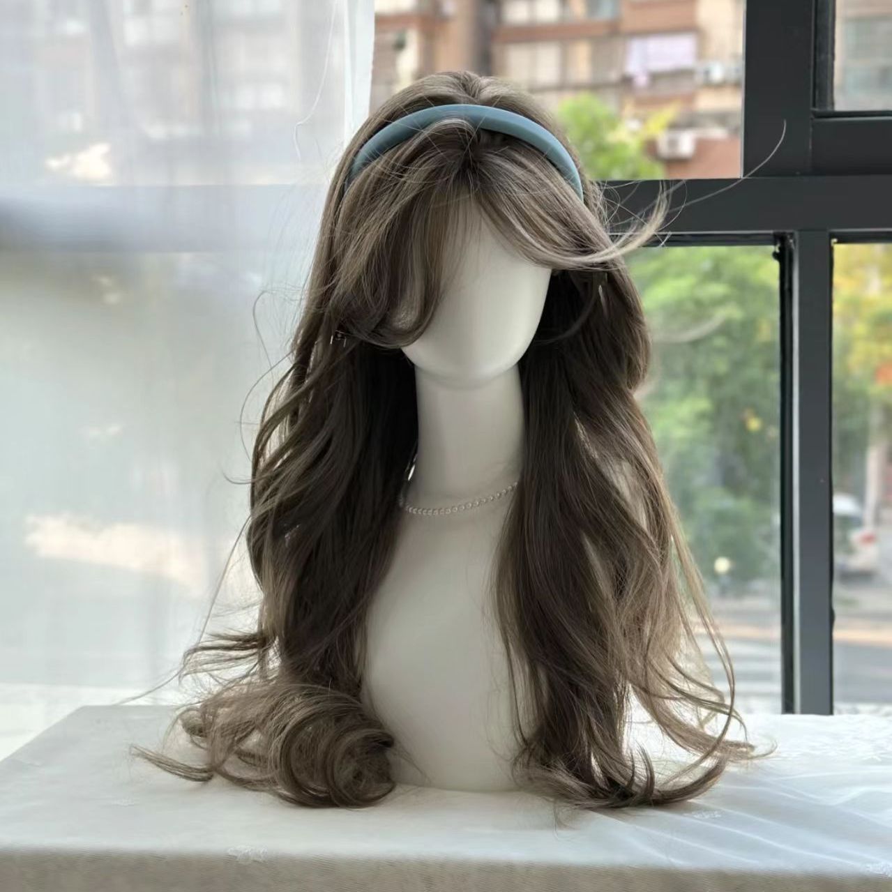 【薄荷米棕】假发女中分刘海长卷发温柔仙女假发仿真发丝全头套女