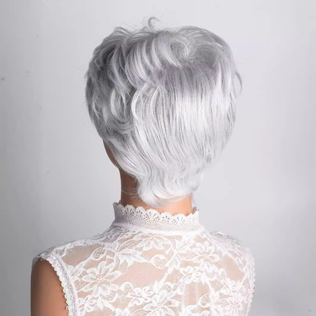 短假发欧美短卷发头套中老年自然蓬松短卷发假发头套现货