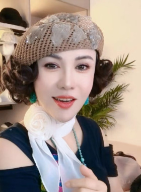 假发一体贝雷帽女手工金缕花帽子洋气时尚镂空透气短假发气质百搭