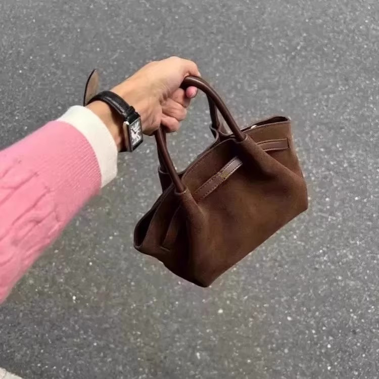 小众轻奢复古磨砂托特包女通勤大容量单肩包高级质感鹿皮绒斜挎包