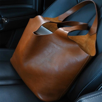 棕色软皮大容量托特包包女2025新款轻奢小众高级感手提单肩腋下包