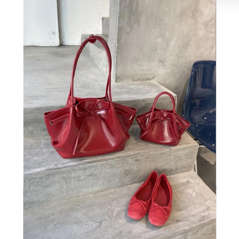 韩国复古红色菜篮子手提包包女