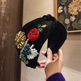 原创重工手缝发箍丝绒宽边头箍奢华大气宫廷风头箍串珠遮白发发卡