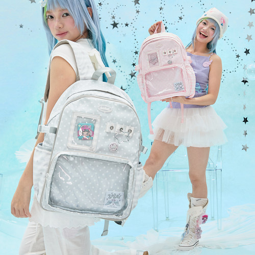 LOLA DESIGN波点翻盖双肩痛包女大容量ins追星吧唧书包高中生背包