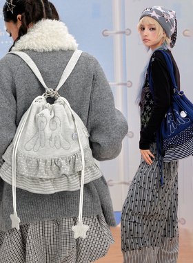 LOLA DESIGN轻亚风裙摆收口包 波点单双两用背包芭蕾韩系单肩包女