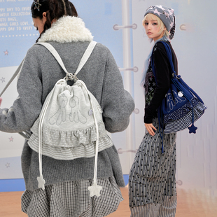 LOLA 波点单双两用背包芭蕾韩系单肩包女 DESIGN轻亚风裙摆收口包