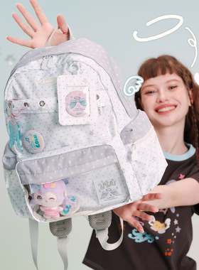 LOLA DESIGN天使波点痛包书包初中女生 大容量高中生双肩电脑背包