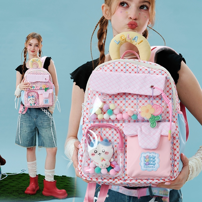 LOLA DESIGN花花彩球书包女生大学生 25年秋冬新品高中双肩包背包