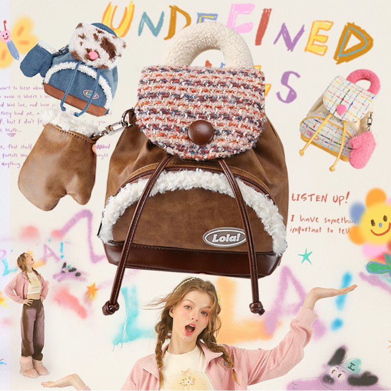 LOLADESIGN甜甜圈毛绒纽扣双肩包