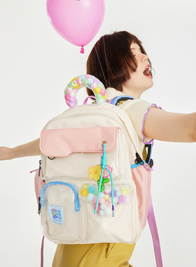 LOLA DESIGN花花双肩包 可爱书包初中女生小众大容量高中双肩背包