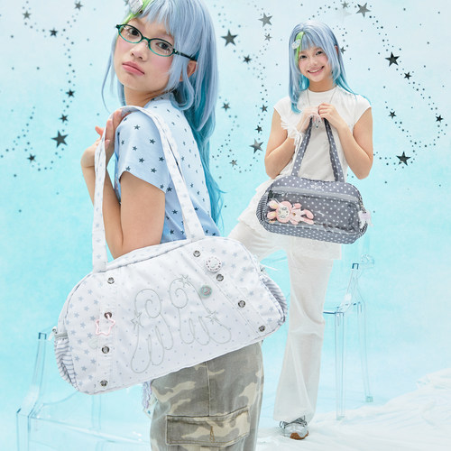 LOLA DESIGN星星波士顿痛包女刺绣Y2K二次元追星大容量波点单肩包