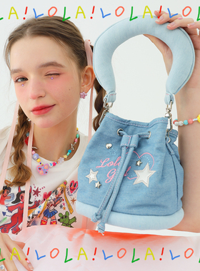 LOLA DESIGN甜甜圈牛仔水桶包 可爱少女小众通勤上班单肩小拎包女
