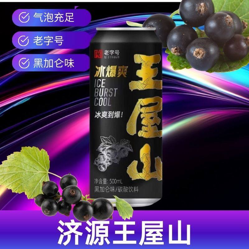 王屋山黑加仑冰爆爽黑加仑大白桃碳酸饮料500ml*12罐定制包装包邮