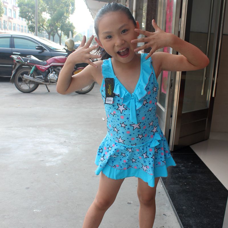 新款颖熙梦中大女童裙式连体双肩带泳衣温泉泳装110-150CM