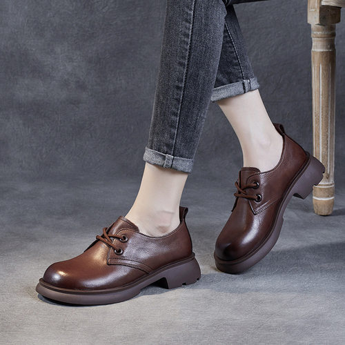 真皮单鞋女2026春夏新款英伦风软底软面头层全牛皮低跟妈妈小皮鞋