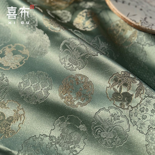 如意兔子织锦缎布料中国风汉服