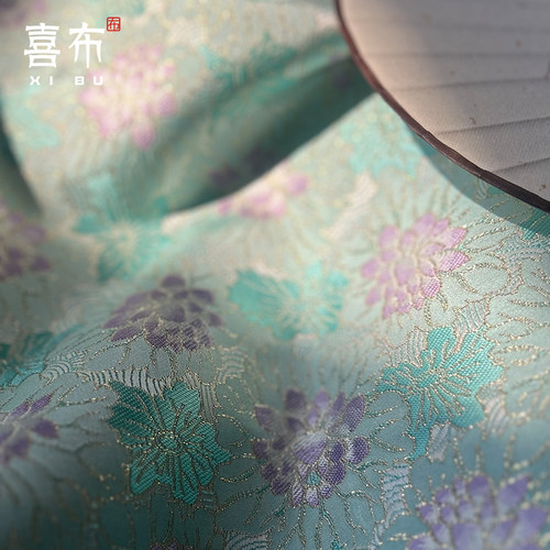 紫莲花纹仿宋锦织锦缎面料包包