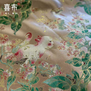 小猫玩耍织金织锦缎面料i可爱国风外套女童装裙子旗袍包包diy布料