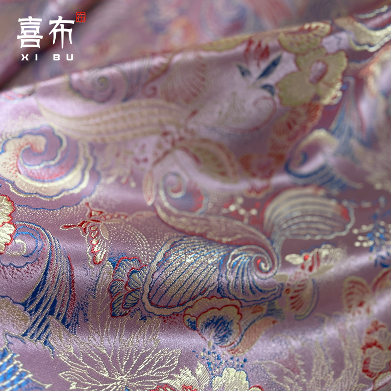 粉万物生蝶恋花织锦缎仿宋锦布料