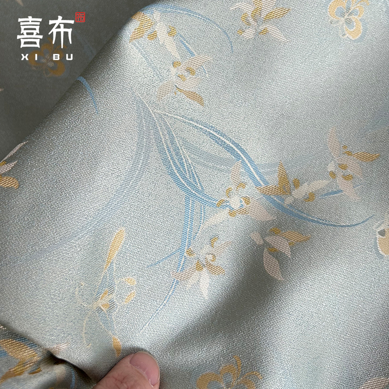 典雅提花兰花蝴蝶宋锦浅面料