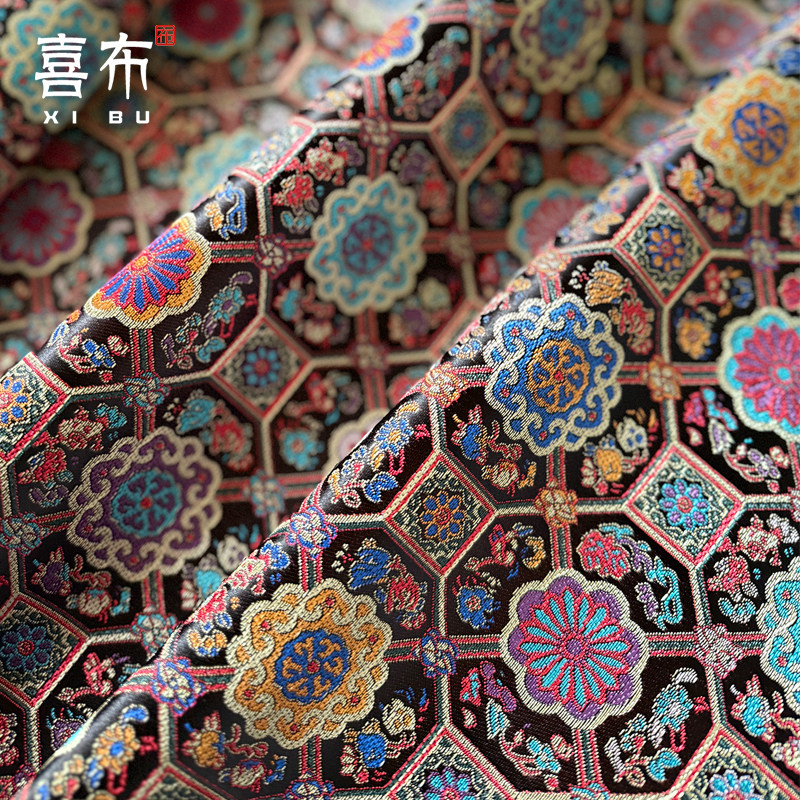 彩相纹八达晕仿宋锦织锦缎面料装饰包手工DIY中国风传统花纹布料