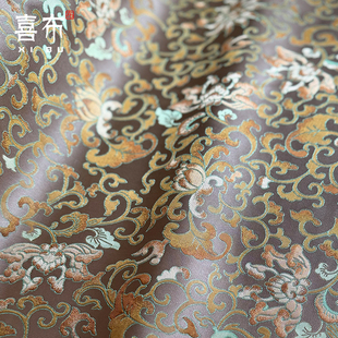 浅咖啡花卉高密高端织锦缎面料装帧人丝手包锦盒绸缎马甲外套布料