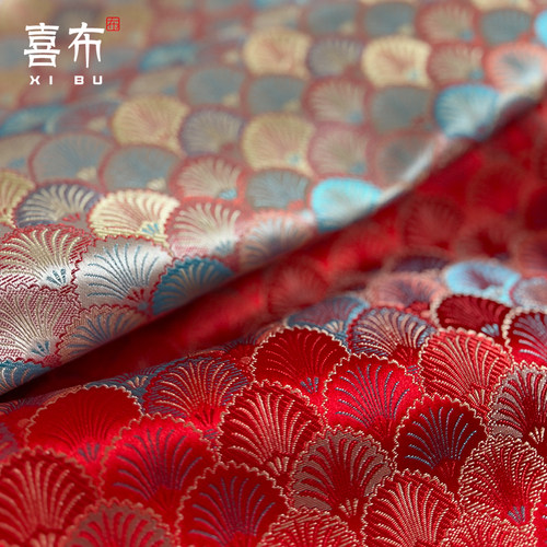 粉红鱼鳞贝壳花织锦布料复古包装