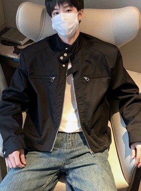 高级感垫肩短款机能外套男春秋款小众美式高街潮牌vibe风机车