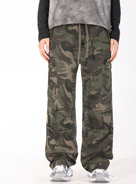 泰王男装丨2025美式复古伞兵裤秋冬迷彩工装宽松多袋裤男士长裤