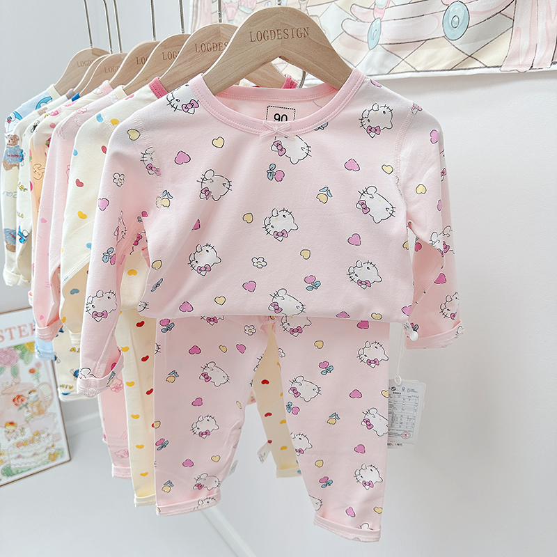 樱桃西西正品春秋款婴童男女宝长绒棉家居服分体套装睡衣柔软包邮