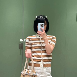 巨好看 闭眼入 女 美拉德条纹针织polo衫 拉链短袖