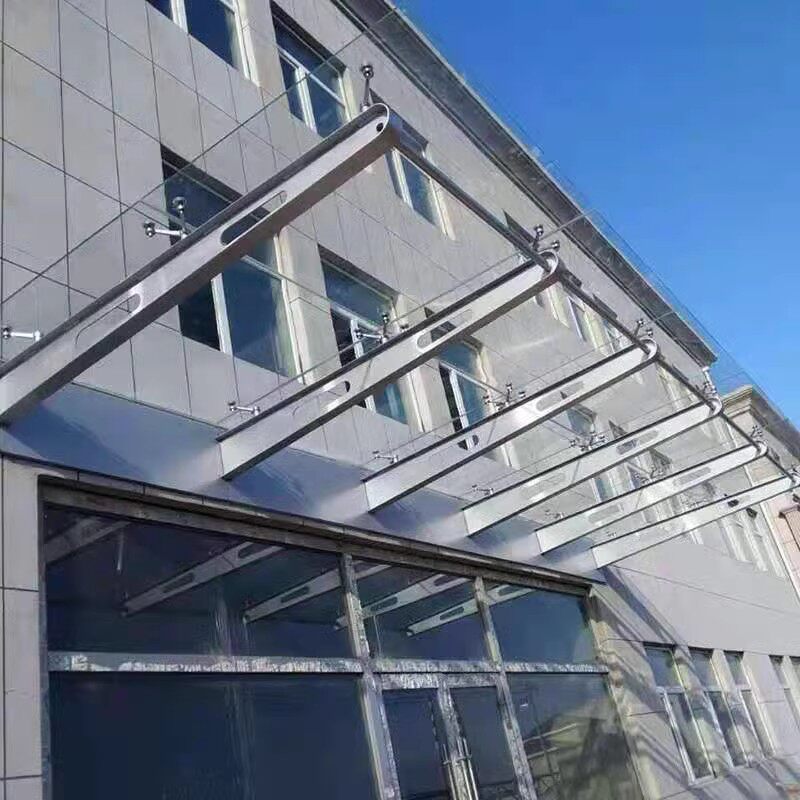 不锈钢办公室门头挡雨棚钢梁牛腿支架H型钢结构玻璃幕墙点式爪铁