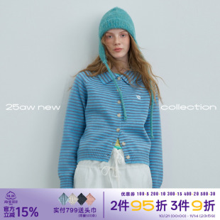 中古感修身 riverstone 毛衣秋季 小翻领条纹开衫 针织上衣外搭 plus