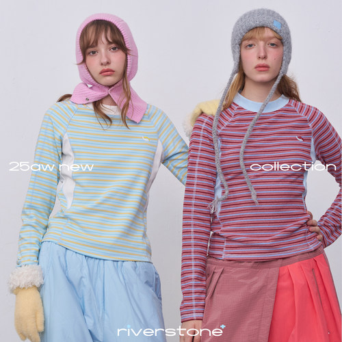 riverstone plus 条纹撞色正肩长袖T恤女冬季保暖加厚打底衫上衣