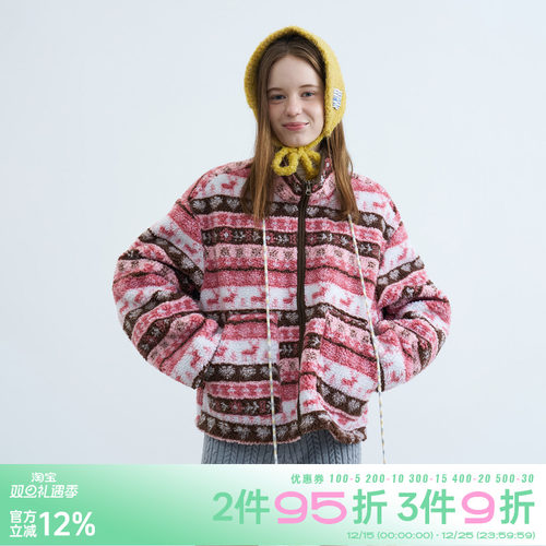 riverstone plus 费尔岛仿羊羔毛外套女休闲复合摇粒绒立领上衣