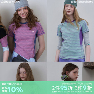 2026年夏季 轻户外通勤休闲T恤女 plus撞色条纹圆领短袖 riverstone