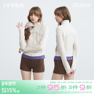 riverstone plus 波点立领修身短款运动外套女解构夹克长袖上衣