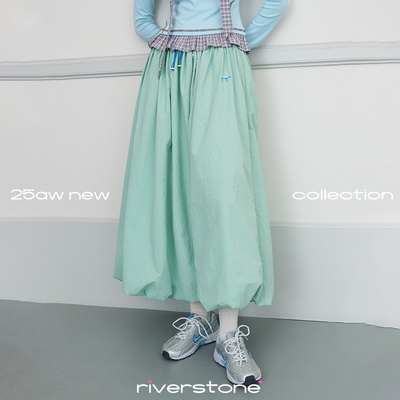 riverstone plus 格纹松紧花苞半身裙春季显瘦蓬蓬刺绣小标中长裙