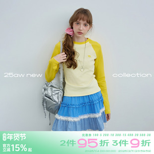 riverstone plus插肩袖撞色长袖T恤女正肩春季圆领修身打底衫上衣