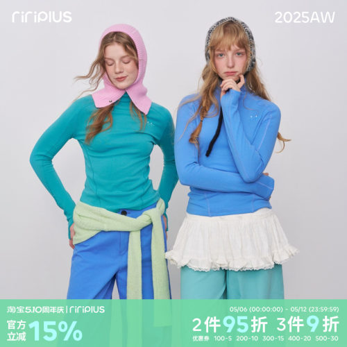 riverstone plus 高领纯色长袖T恤女冬季加厚修身刺绣打底衫上衣