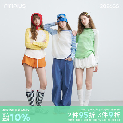 riverstone plus 多巴胺条纹撞色插肩夏季薄款宽松长袖T恤女罩衫