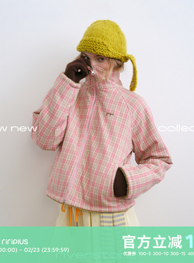 riverstone plus 双面穿摇粒绒格纹保暖立领外套女冬季加厚夹克